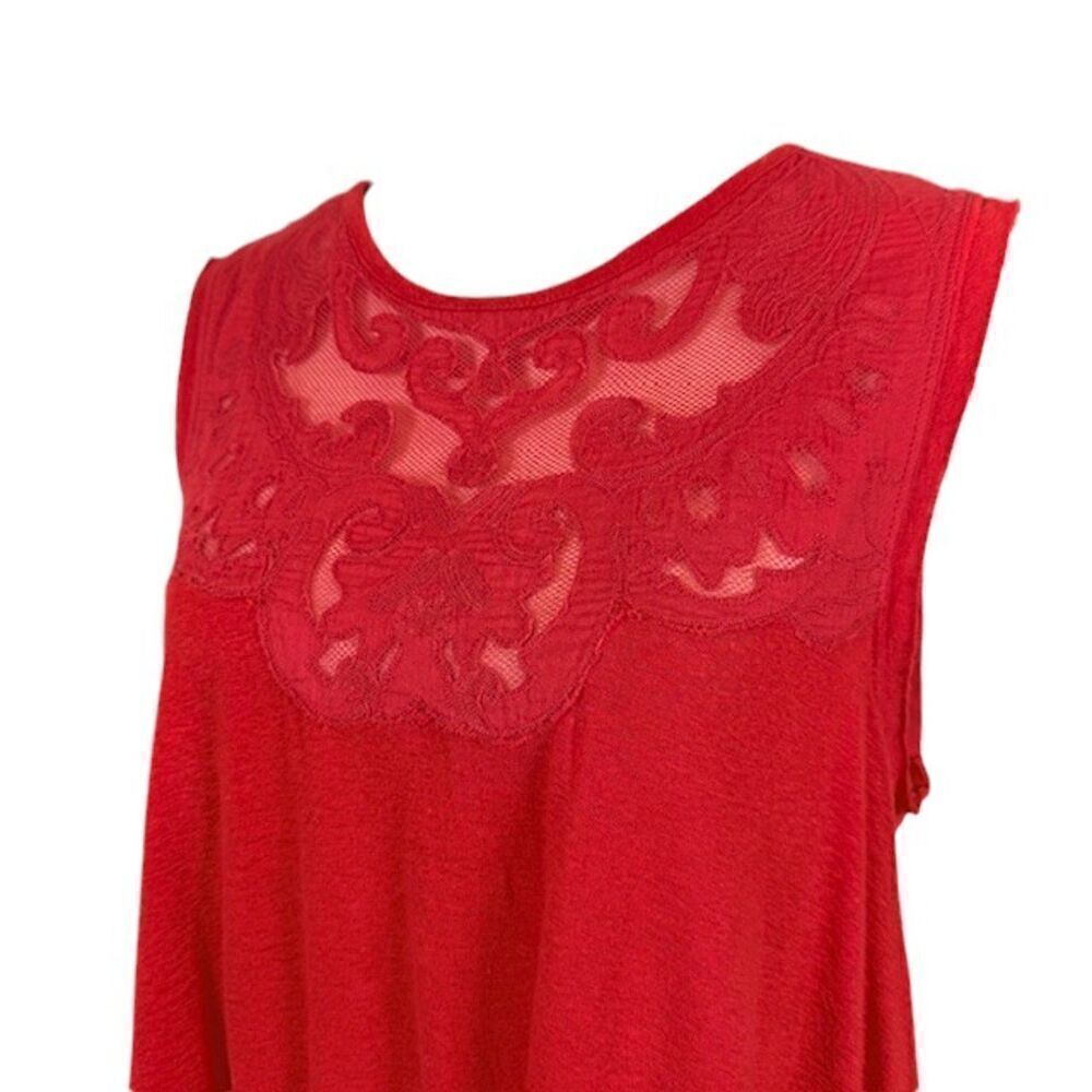 Free People‎ Meant to Be Tee Linen Blend Red Lace Sleeveless Slub Oversized XS - Picture 4 of 10
